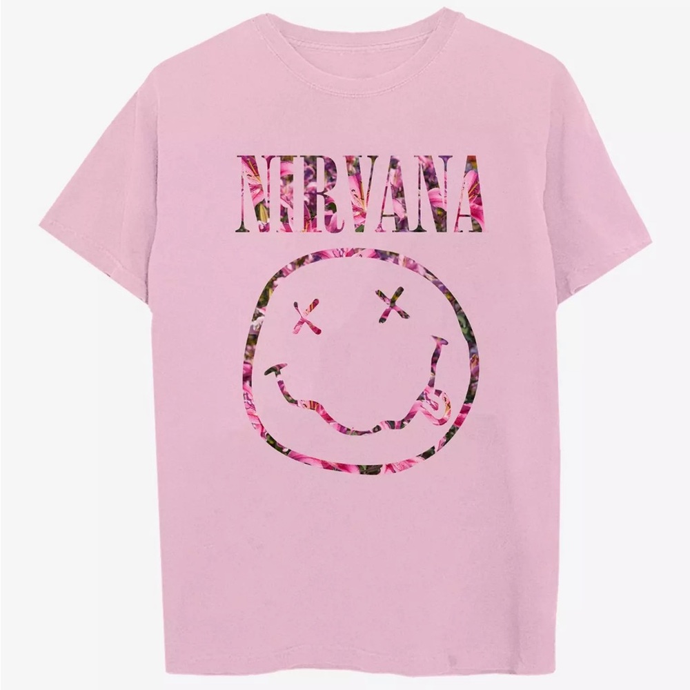 Hot Topic Pink Nirvana Smiley Face Tee